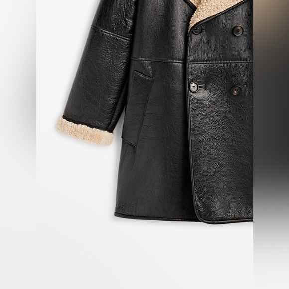 Massimo Dutti moulton genuine leather shearling sherpa aviator coat jacket - Picture 10 of 15